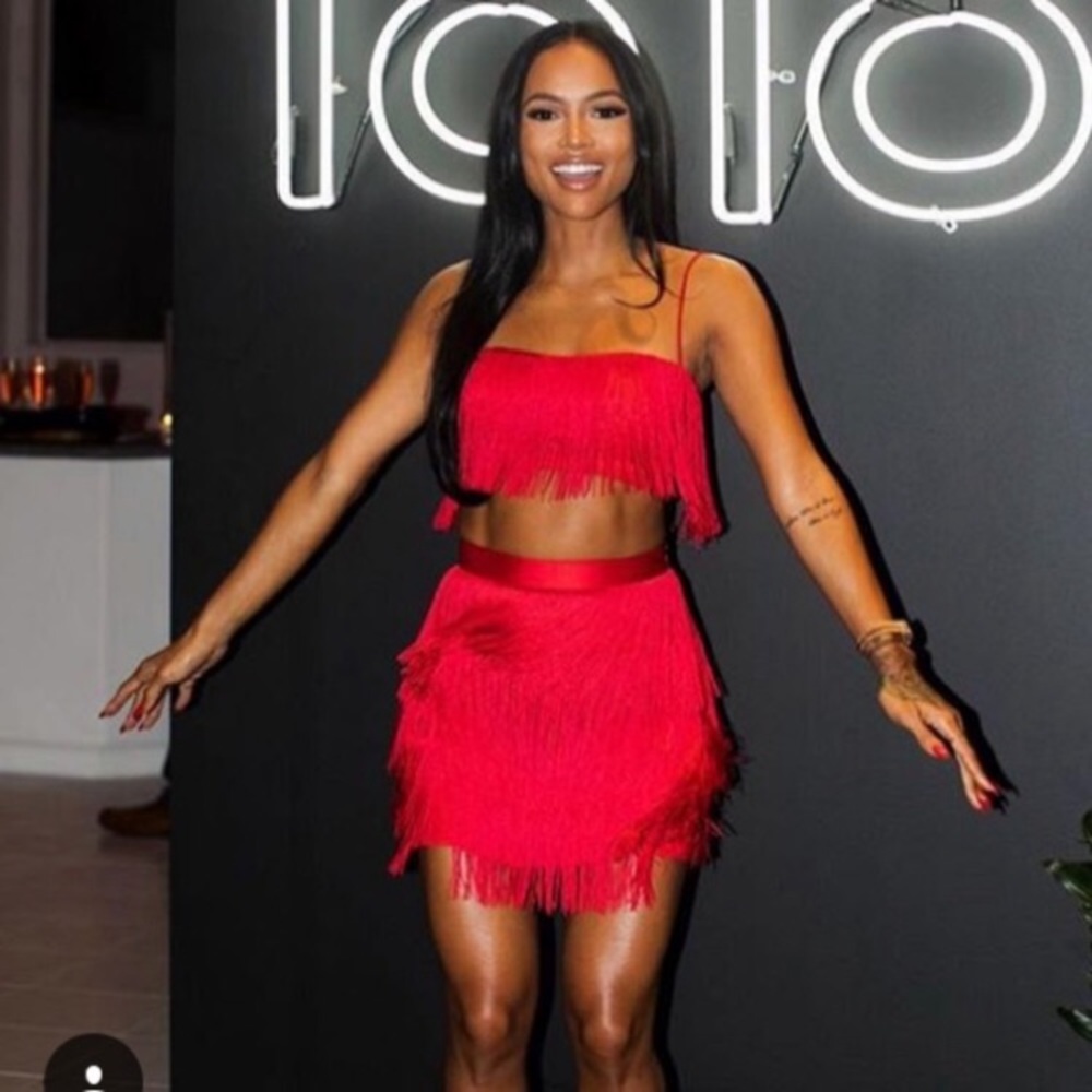 Two piece red fringe set